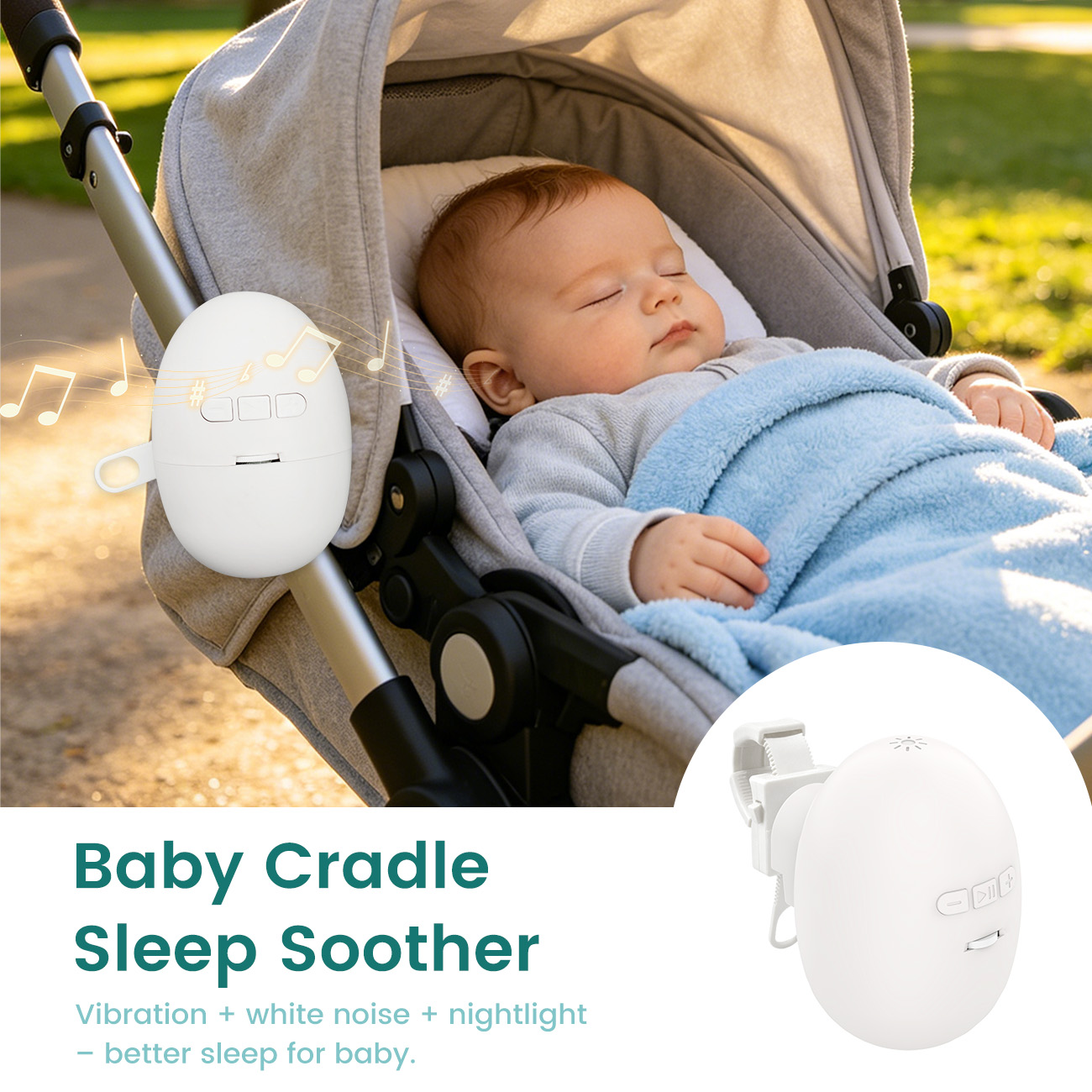 Portable ABS Baby Stroller Rocker with White Noise Rocking Device Hands-Free Soothing for 0-12 Months