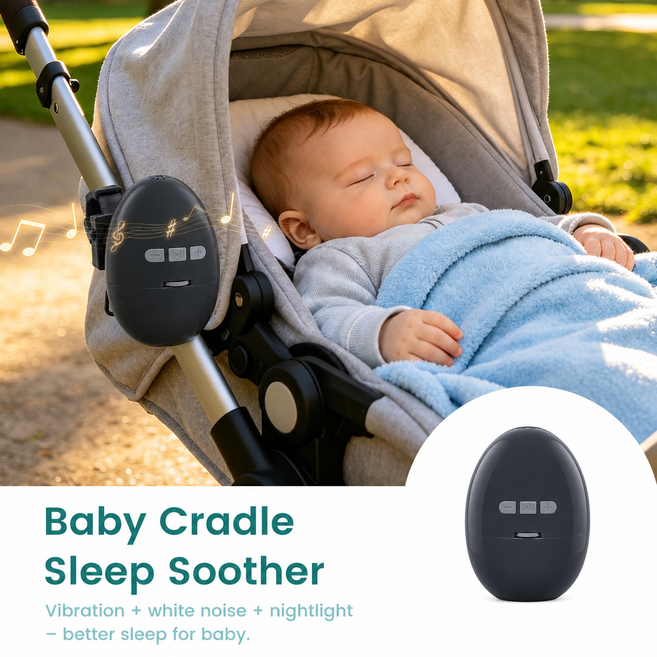White Noise Baby Sleep Soother with Night Light Stroller Clip
