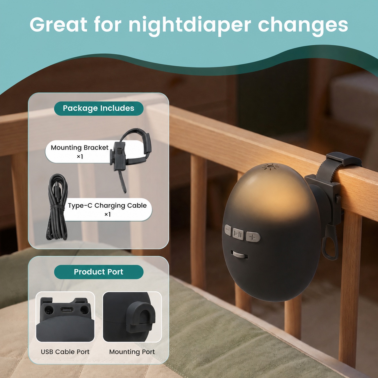 White Noise Baby Sleep Soother with Night Light Stroller Clip